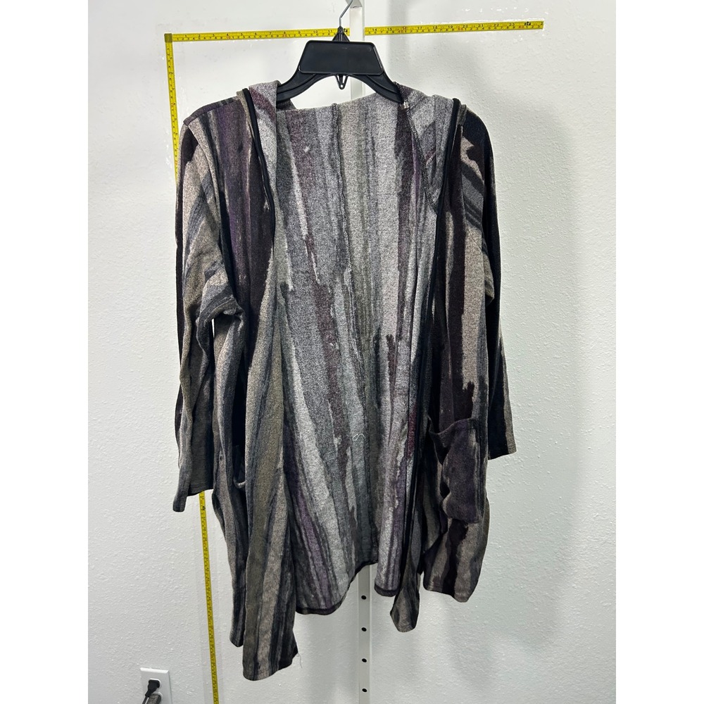 SJS Womens 2X‎ Hooded Open Front Cardigan Abstract Print Grey Purple 8